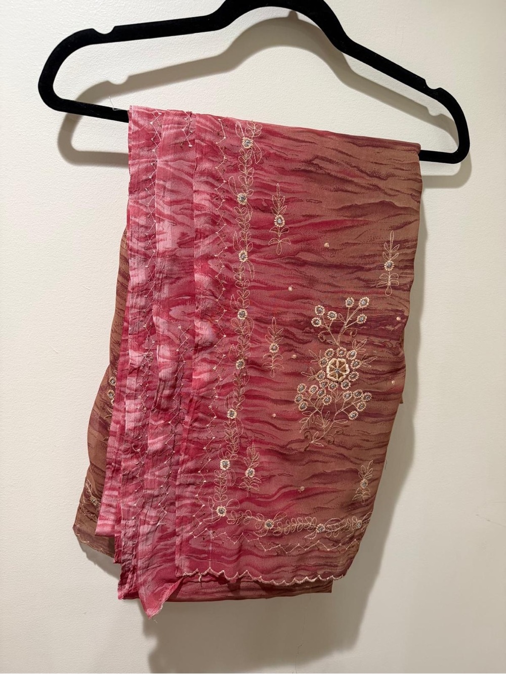 Rose Pink Indian Saree | Embroidered Floral Sari